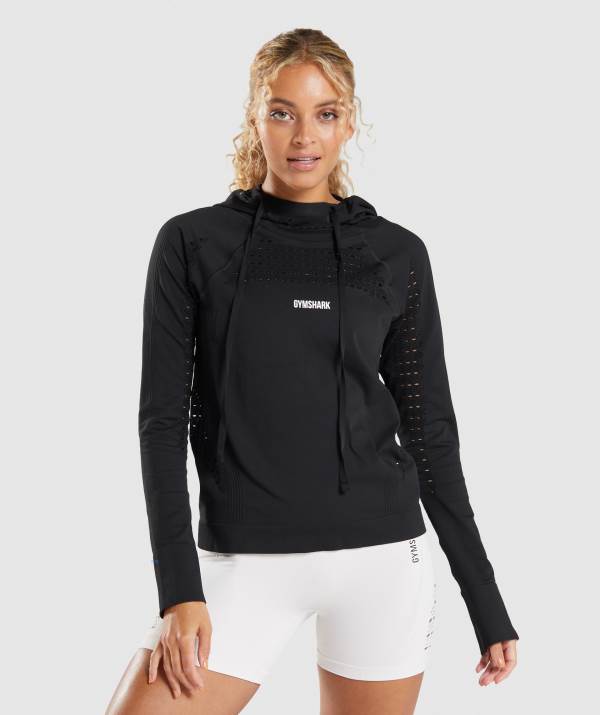 Damske Mikiny S Kapucňou Gymshark Energy Seamless Čierne | UI7329164